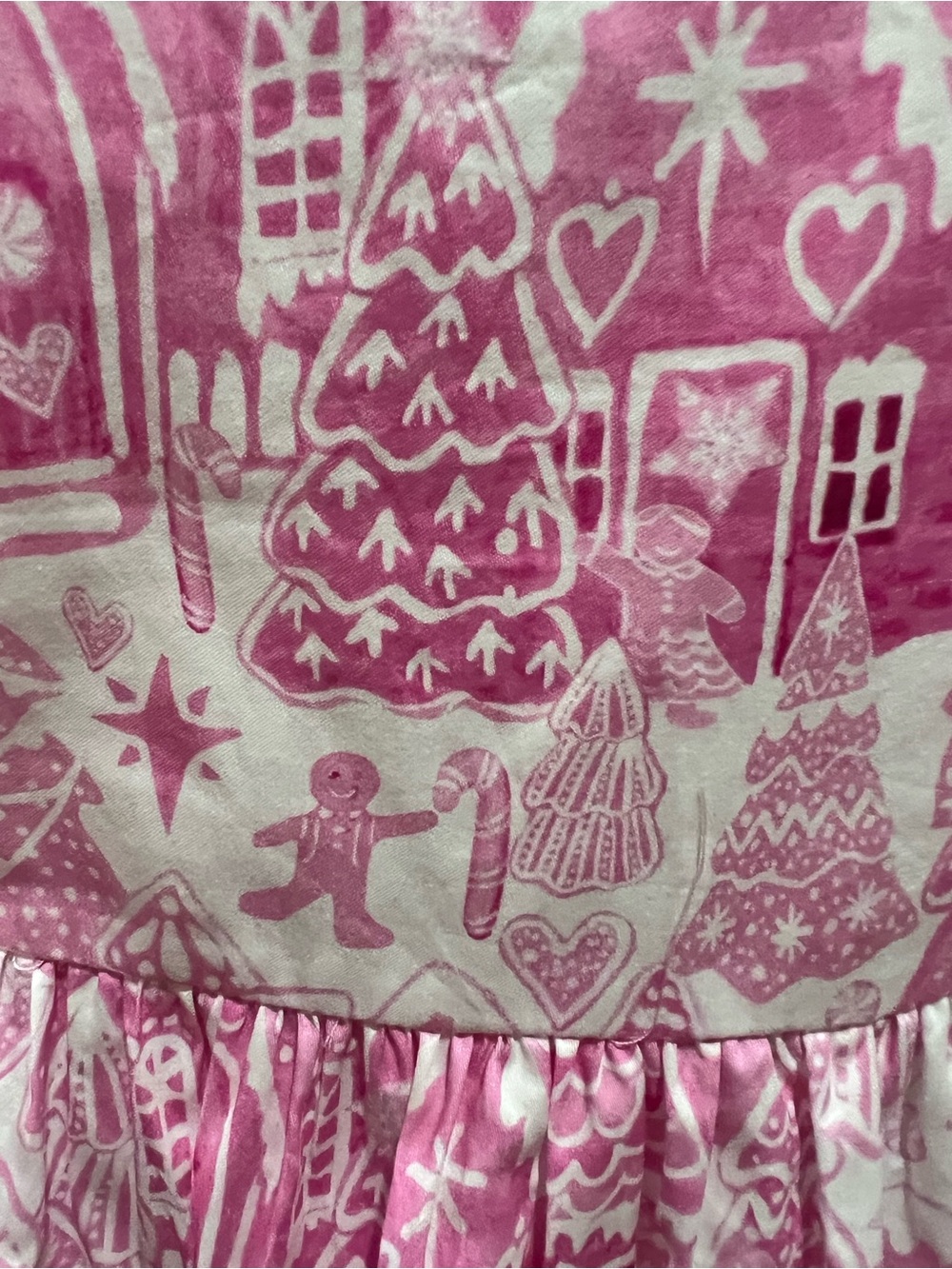 Kathleen Maeve Pink Gingerbread Print Puff Sleeve Dress Size Large NWT - Picture 4 of 5